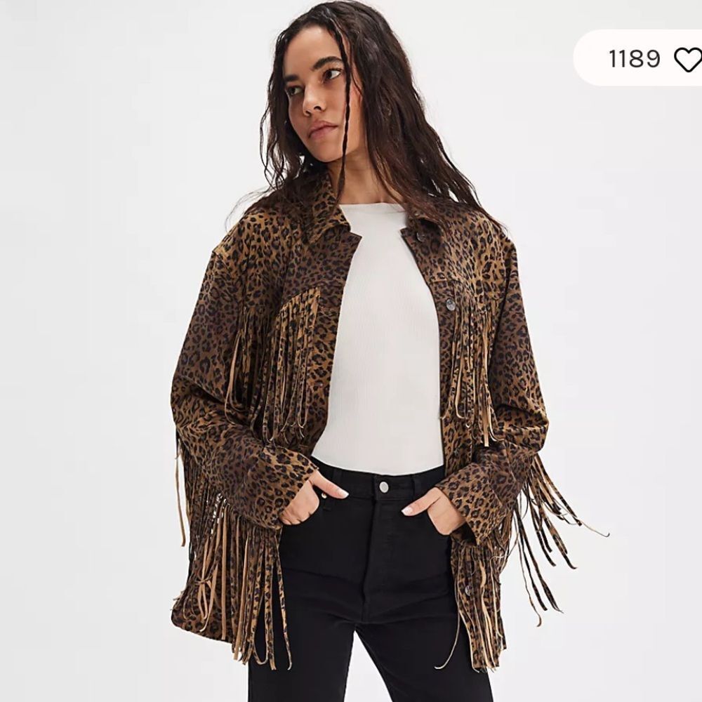 We The Free Fringe Out Vegan Suede Animal Print Jacket - Picture 4 of 9